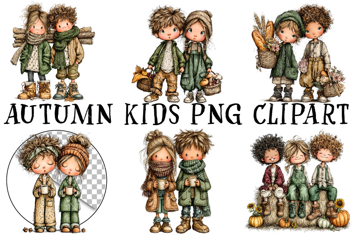 Autumn Kids PNG Clipart, a Seasonal Illustration by OK Design (Photo 2 of 6)