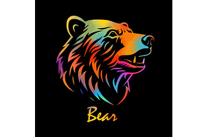 Bear head on black background. hand, an Animal Illustration by Nenahliadava Design