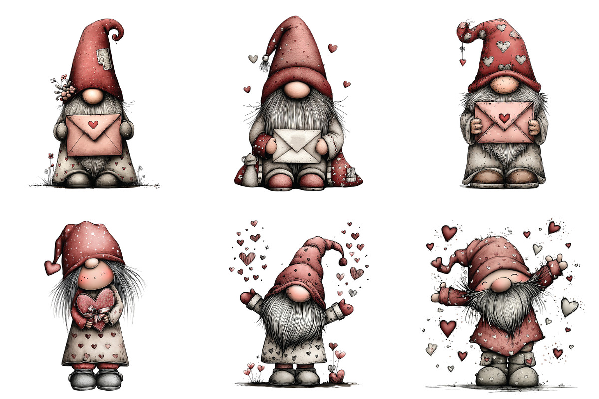 Whimsical Valentine's Gnome Clipart, an Illustration by CraftArtStudio (Photo 6 of 6)