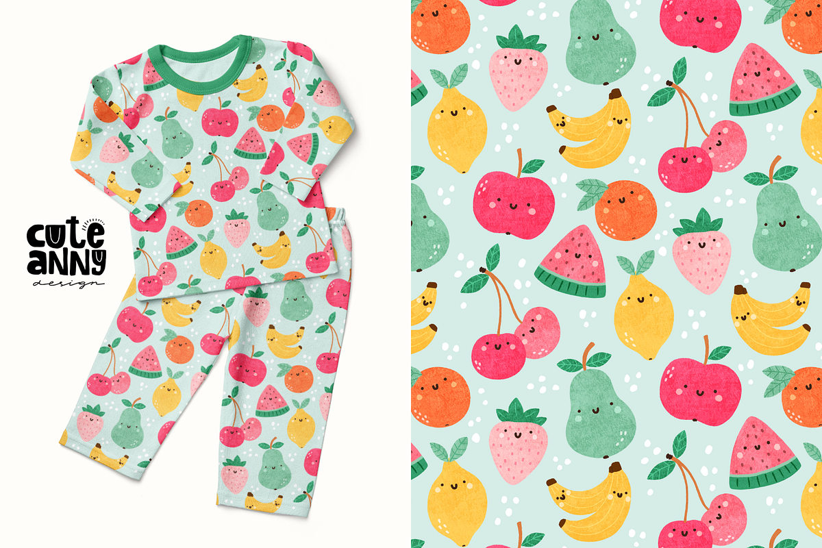 Pattern with funny fruits, a Pattern Graphic by Cuteanny Design (Photo 1 of 4)