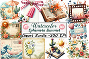 Watercolor Ephemera Summer Clipart, an Illustration by DreamCafeArt (Thumbnail 1 of 8)