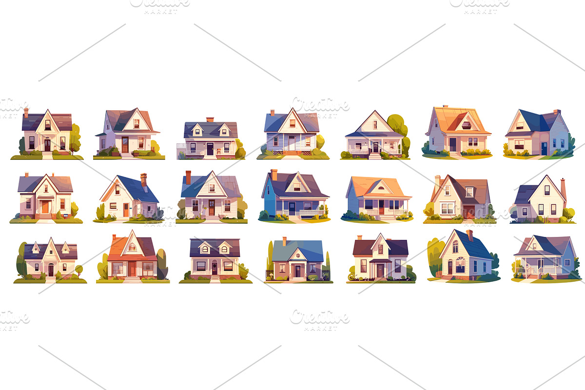 Cottage houses. Cartoon modern, an Object Illustration by Stock-Smart-Start