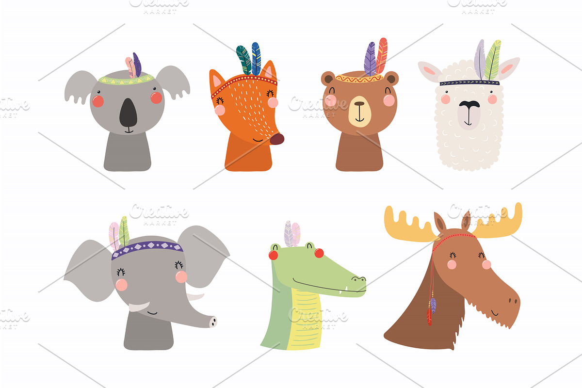 Cute little animals tribal set, an Animal Illustration by sceptical cactus
