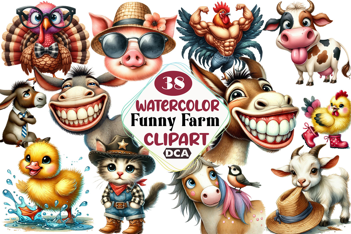 Funny Farm Clipart, Cartoon Style, an Illustration by DreamCafeArt (Photo 1 of 3)