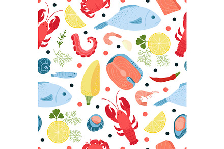 Seafood seamless pattern. Red black, a Graphic by Valerie Bodnar