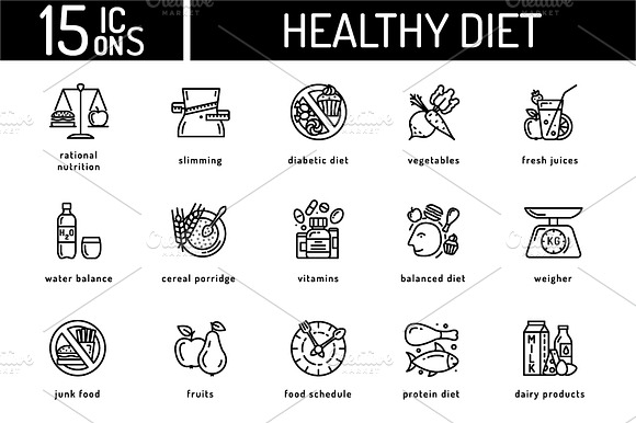 15 Healthy Diet Icons preview 3