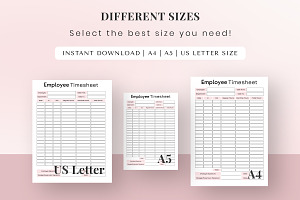 Employee Timesheet Printable - Pink