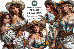 Western Prairie Cowgirl Clipart Set