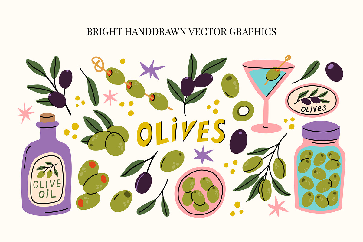 Mediterranean Kitchen – Olives Set, a Food Illustration by Idressart (Photo 2 of 5)