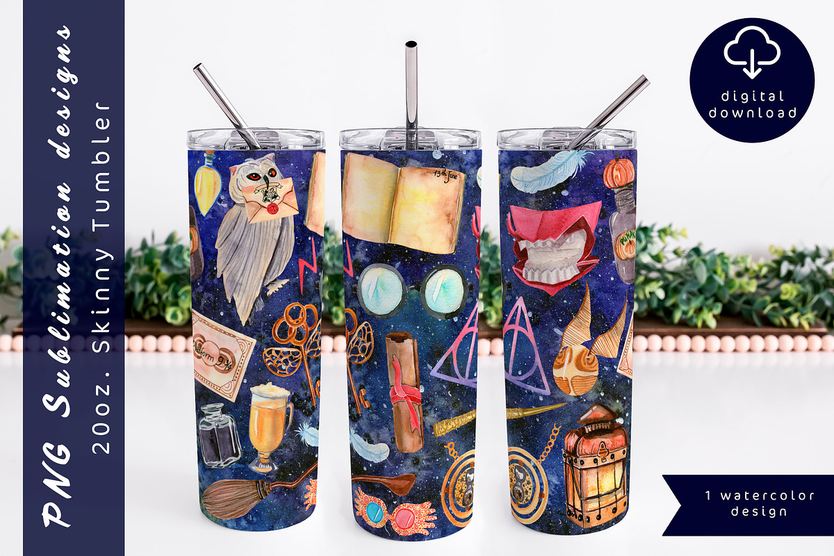 Magic school watercolor tumbler wrap, an Object Graphic by AnastasiaWatercolor (Photo 2 of 5)