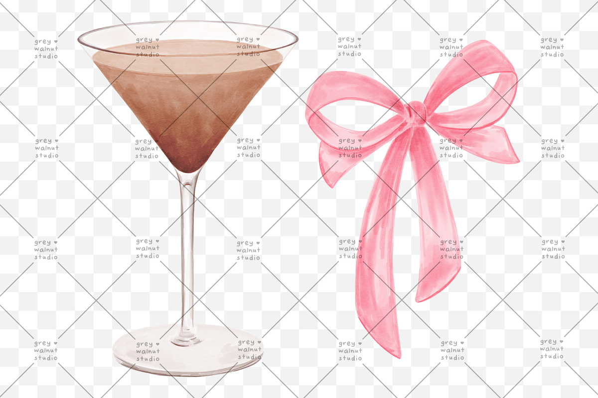 Espresso Martini Pink Bows Clipart, a Food Illustration by greywalnutstudio (Photo 3 of 3)