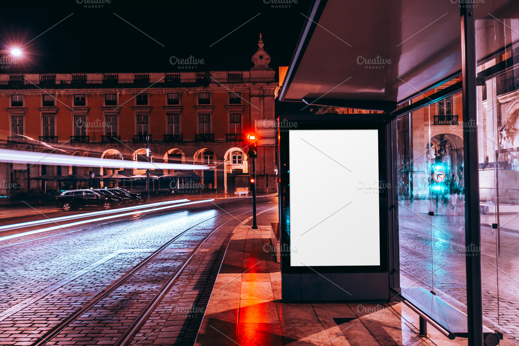 Night city mockup billboard Lisbon, a Business Photo by SkyNext