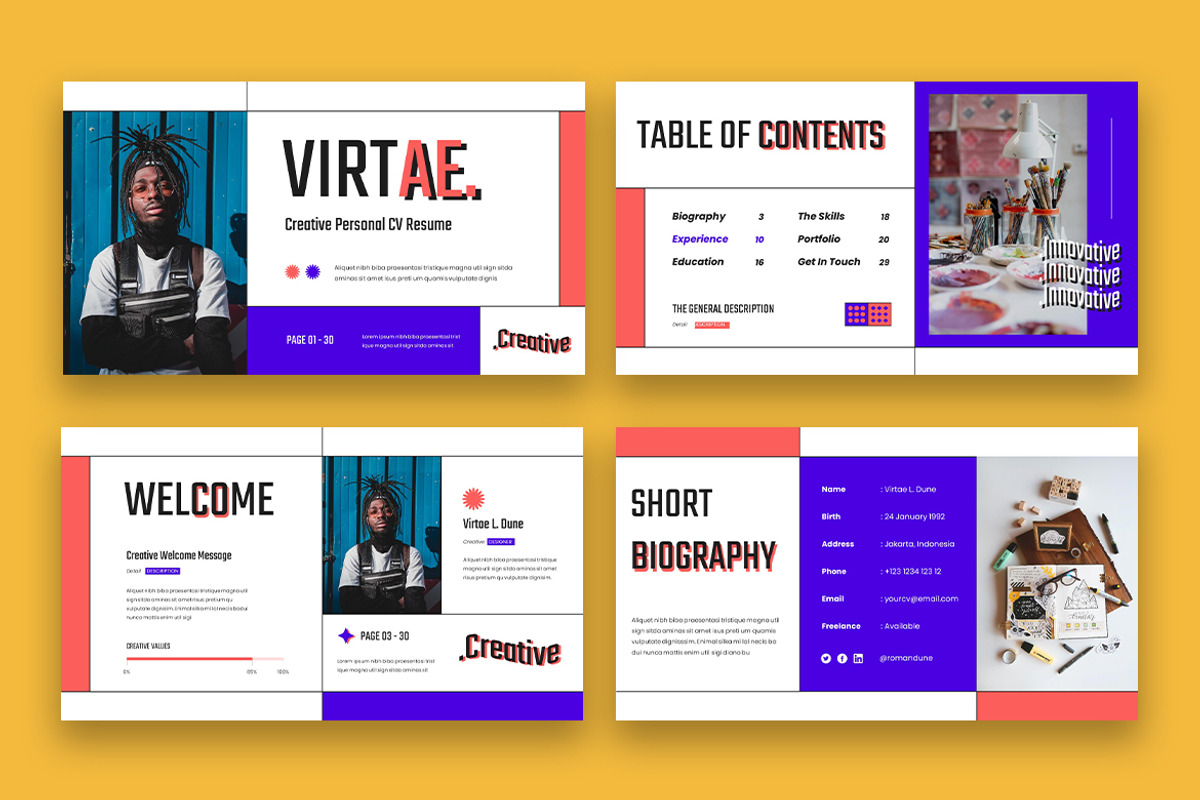 Virtae Creative CV Resume Powerpoint, a Presentation Template by kerismaker (Photo 2 of 5)