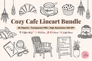 Cozy Cafe Line Art | Coffee Cliparts