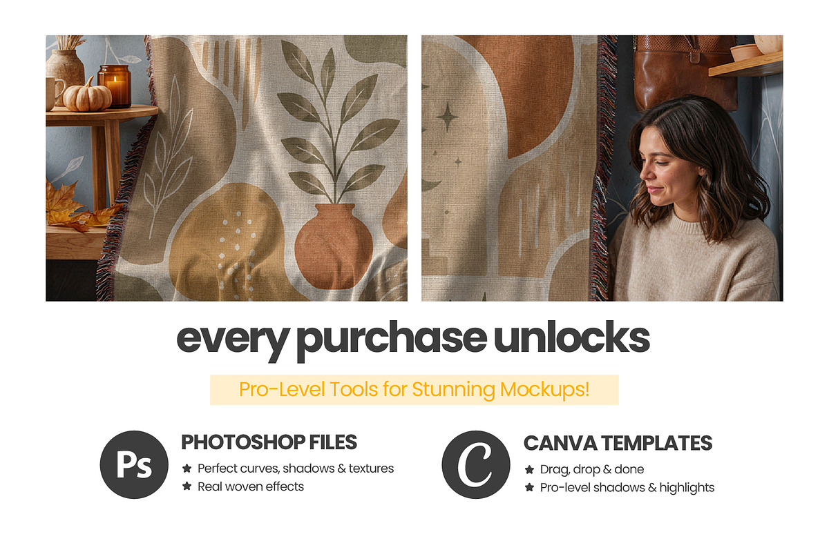 Autumn Woven Blanket Mockup Bundle, a Household Mockup by Mockups Studio (Photo 2 of 9)