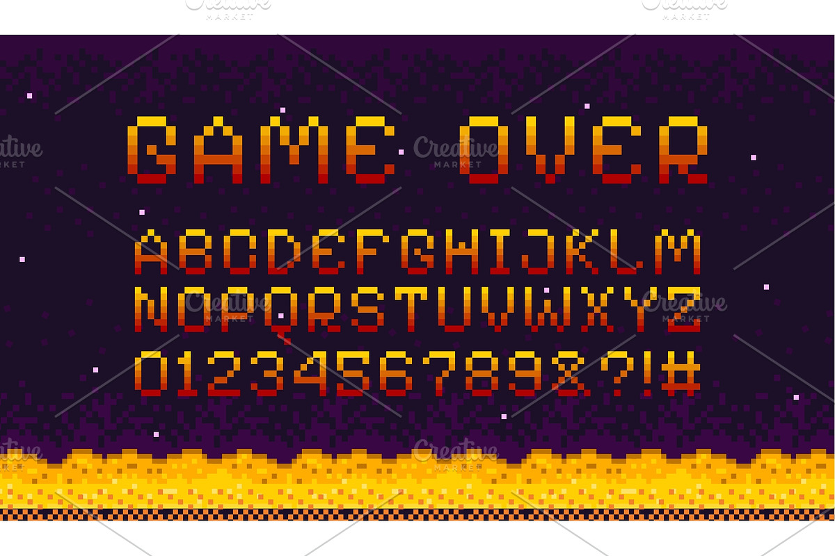 Game over pixel font. 8bit arcade, an Object Illustration by Stock-Smart-Start (Photo 1 of 3)