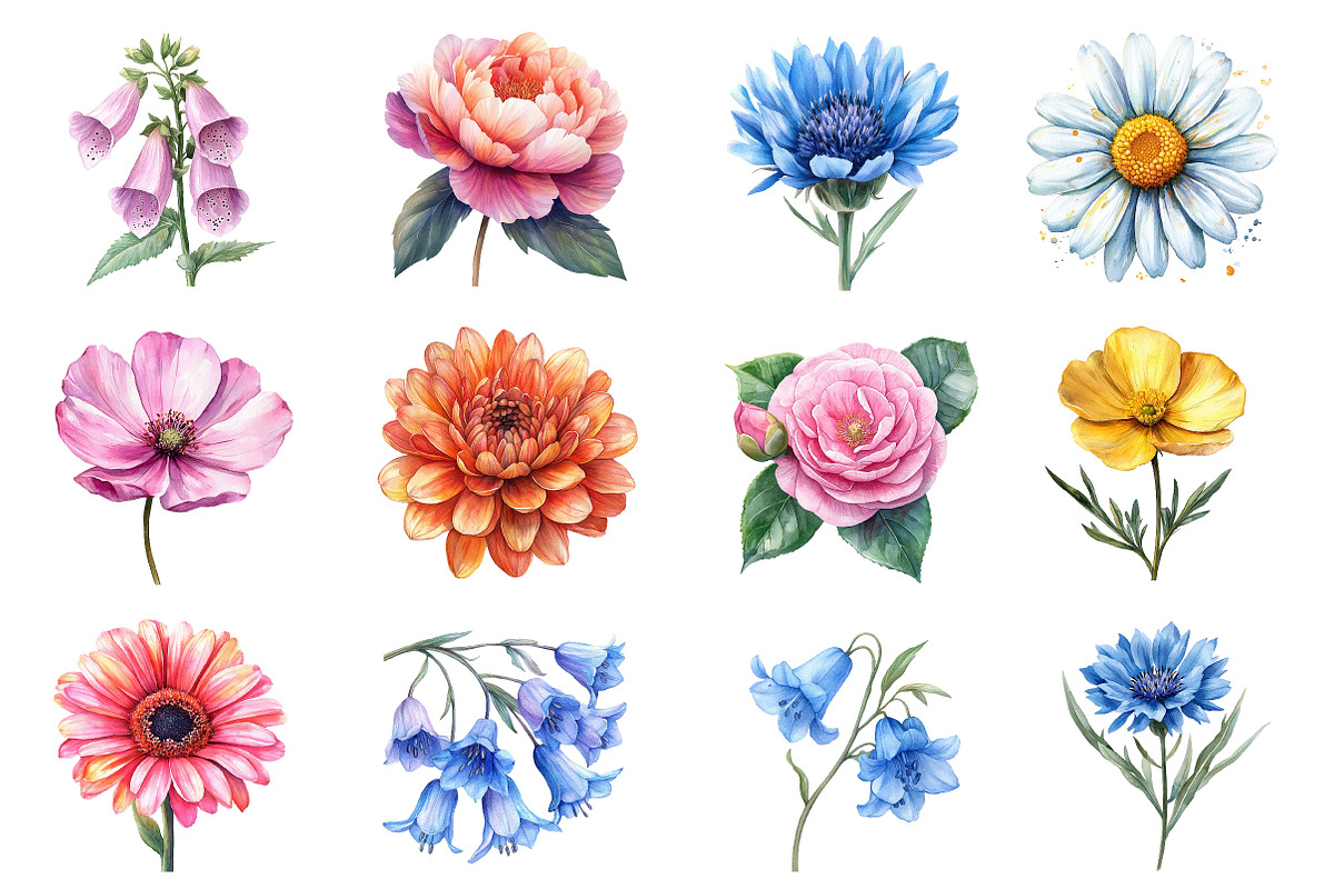 Watercolor Flowers Clipart, Spring, an Illustration by Dream Creation (Photo 4 of 7)