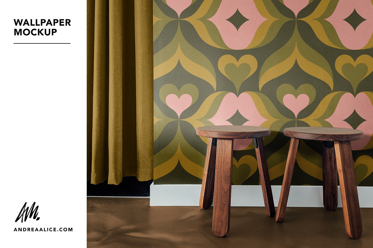 Wallpaper Mockup with wooden stools, a Household Mockup by Andrea Muller (Photo 5 of 6)