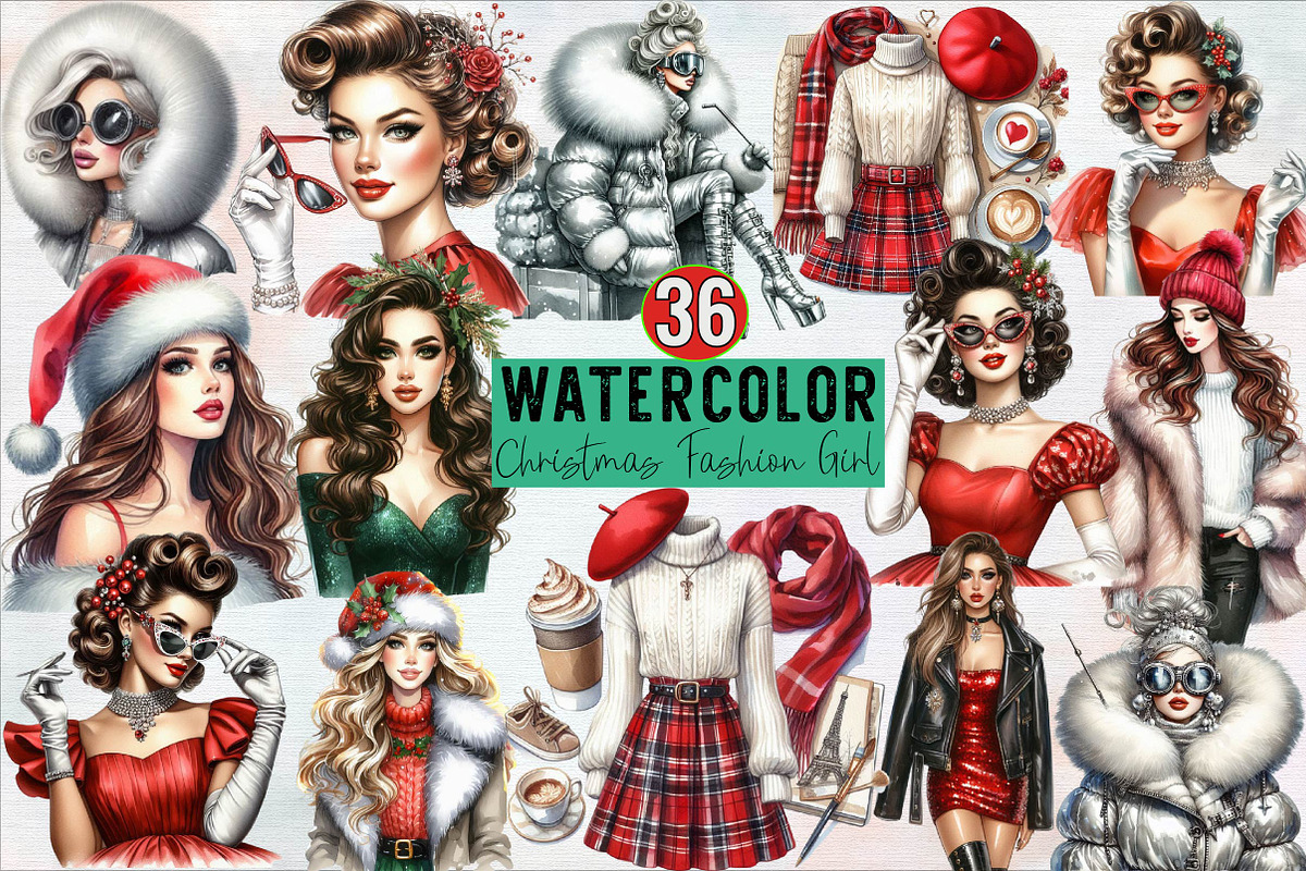 Christmas Fashion Girl Sublimation C, an Illustration by SVGArt (Photo 1 of 8)