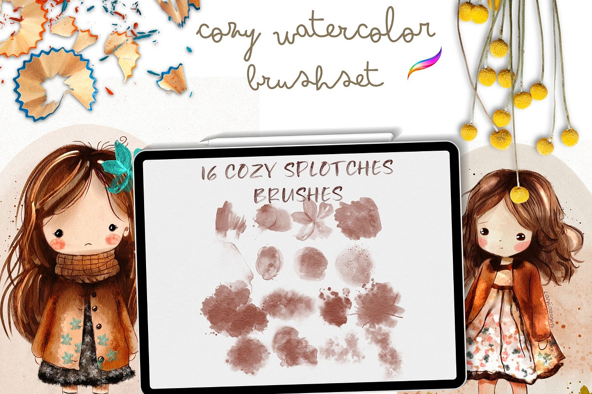 87 COZY PROCREATE WATERCOLOR BRUSHES, a Brush Add-On by Warm Cozy Cottage (Photo 13 of 13)