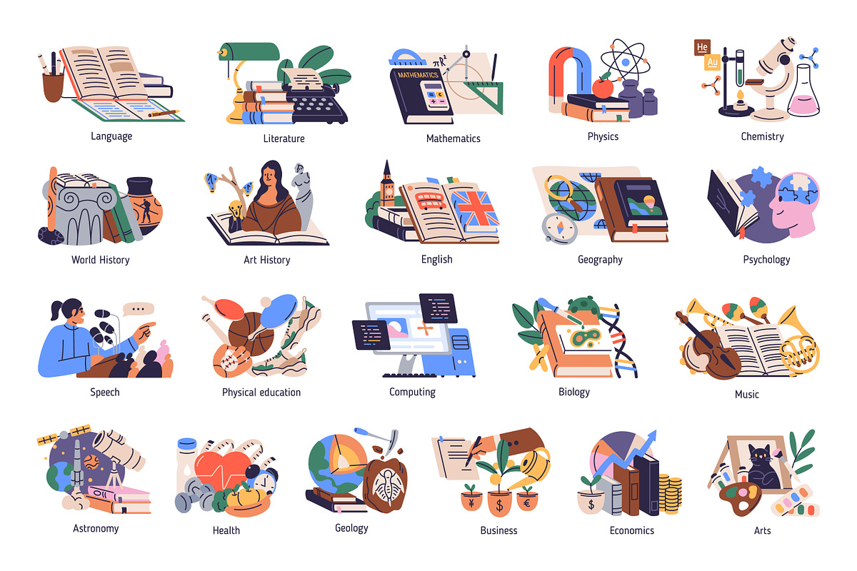 Different school subjects set, an Education Illustration by Good Studio (Photo 1 of 22)
