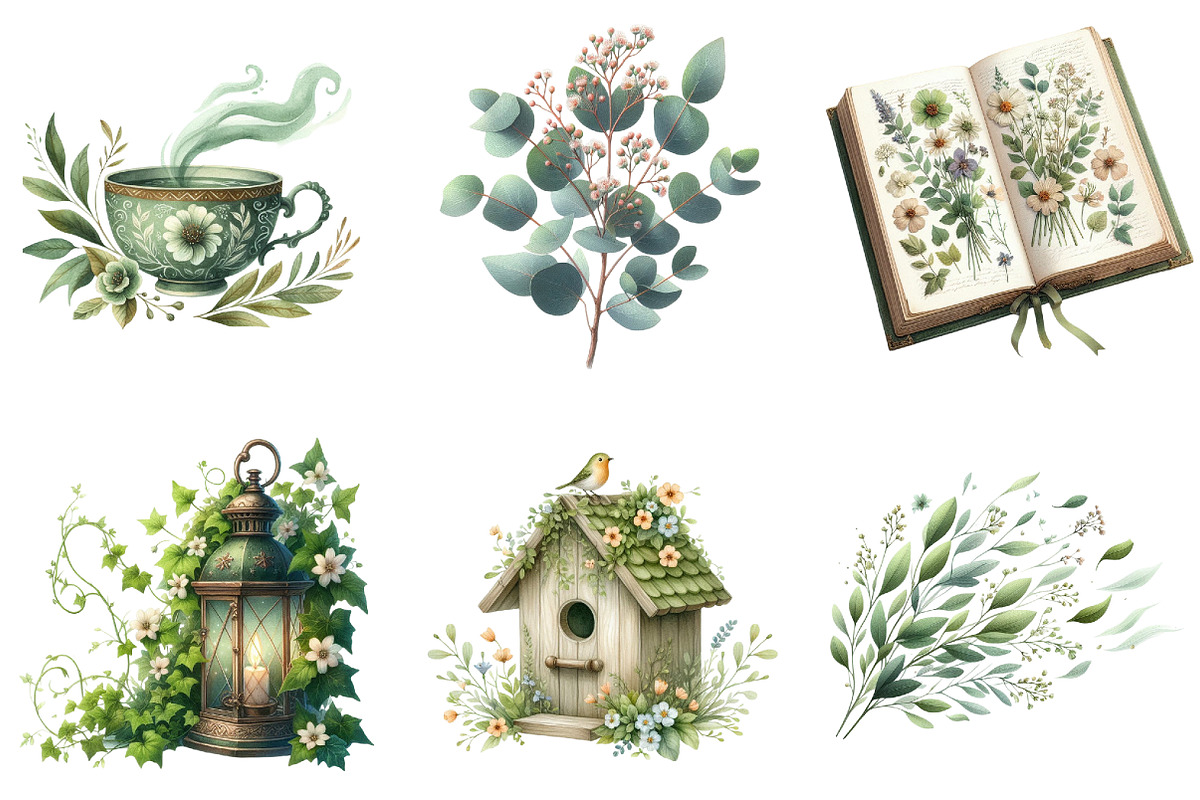 Watercolor Sage Green Spring Clipart, an Illustration by DreamArtGraphic (Photo 4 of 4)
