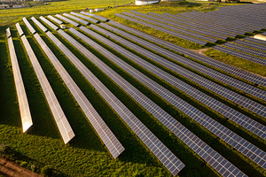From above view of solar panels on agricultural land during sunny day, a Photo by andreonegin market