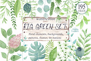 Big green set in watercolor., a Texture Illustration by BrushArtDesigns (Thumbnail 1 of 9)