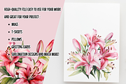 Pink Lily Flowers Watercolor Clipart, an Illustration by SindyPrintDesign (Thumbnail 2 of 3)