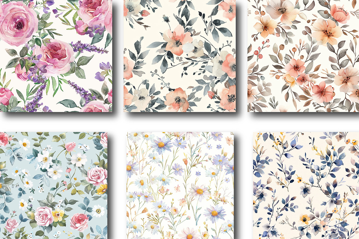 Watercolor Floral Seamless Patterns, a Pattern Graphic by DreamCafeArt (Photo 2 of 7)