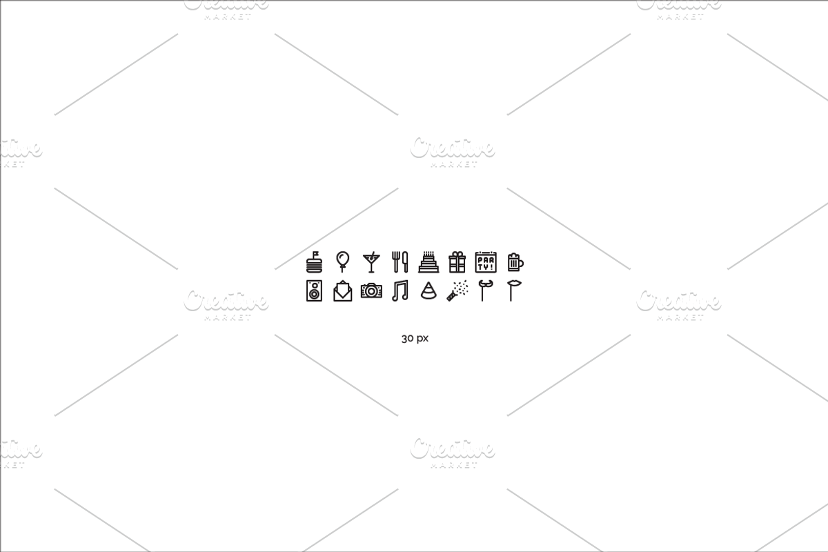16 Party Icons + Seamless Pattern, an Outline Icon by chewkotski (Photo 2 of 6)