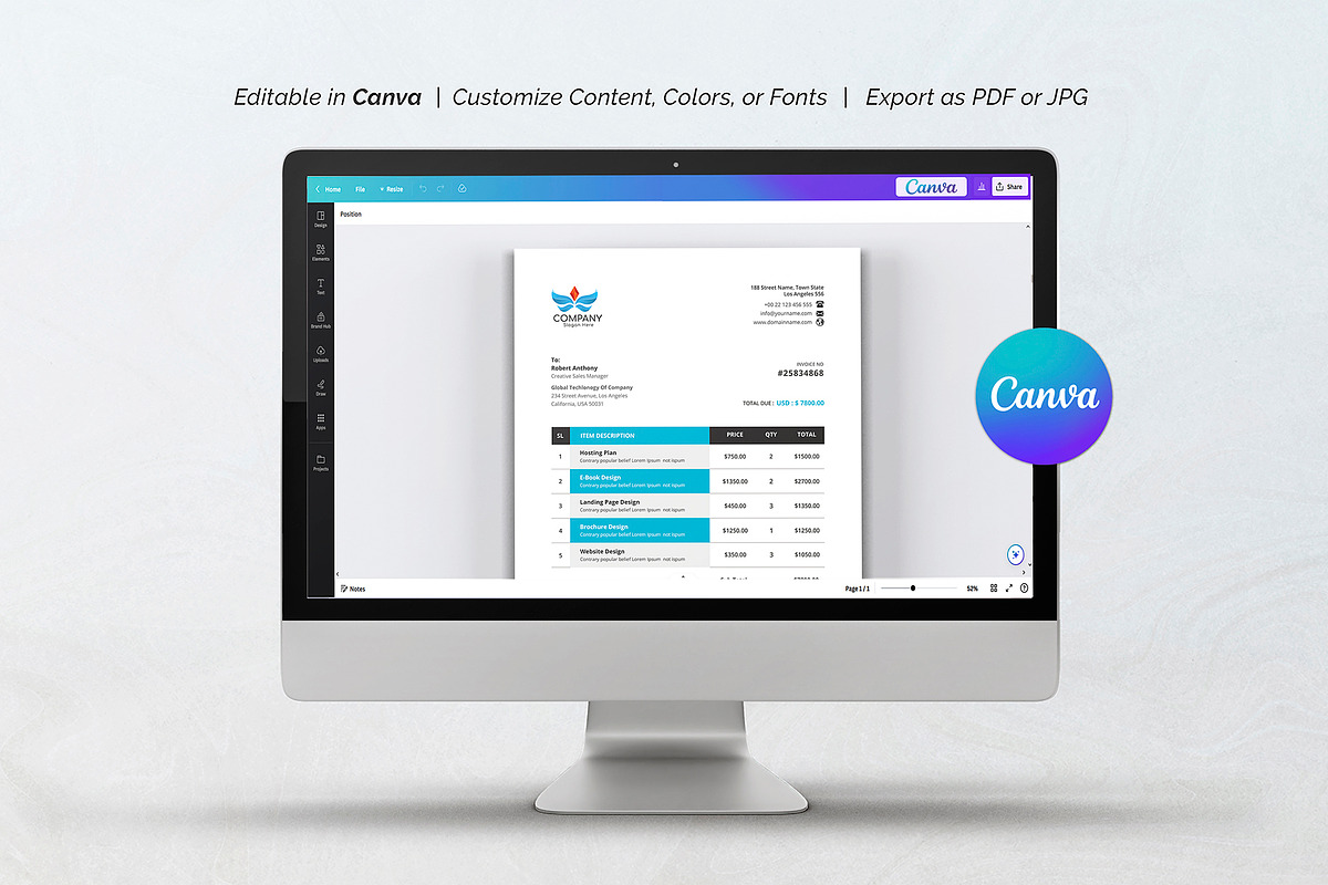 Canva Invoice, a Stationery Template by DesignDevisers (Photo 8 of 9)