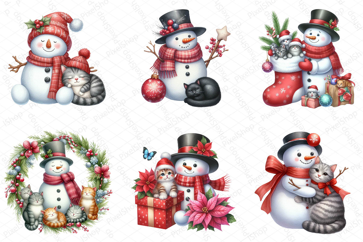 Christmas Snowman with Cats, an Illustration by DreamPrint404 (Photo 3 of 5)