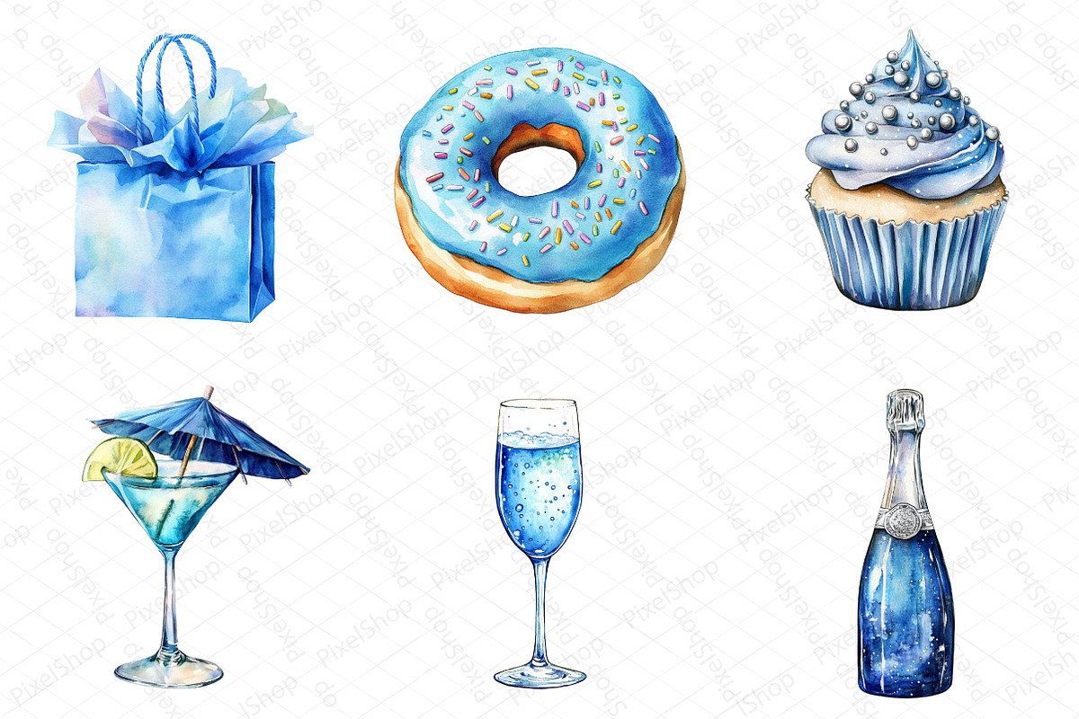 Watercolor Blue Birthday Clipart Bun, an Illustration by DreamPrint404 (Photo 5 of 5)