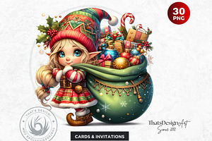 Christmas Elves Clipart Set