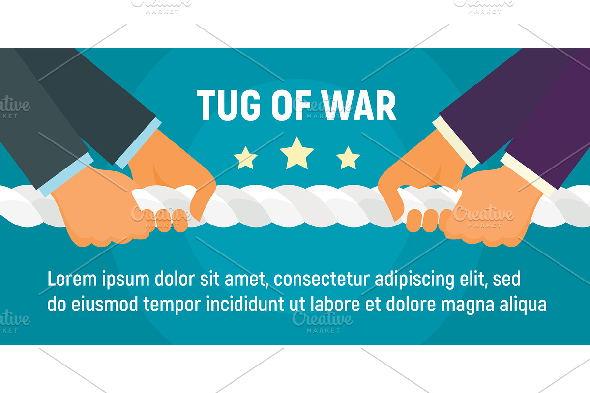 Tug of war concept banner, flat, an Object Illustration by Ylivdesign