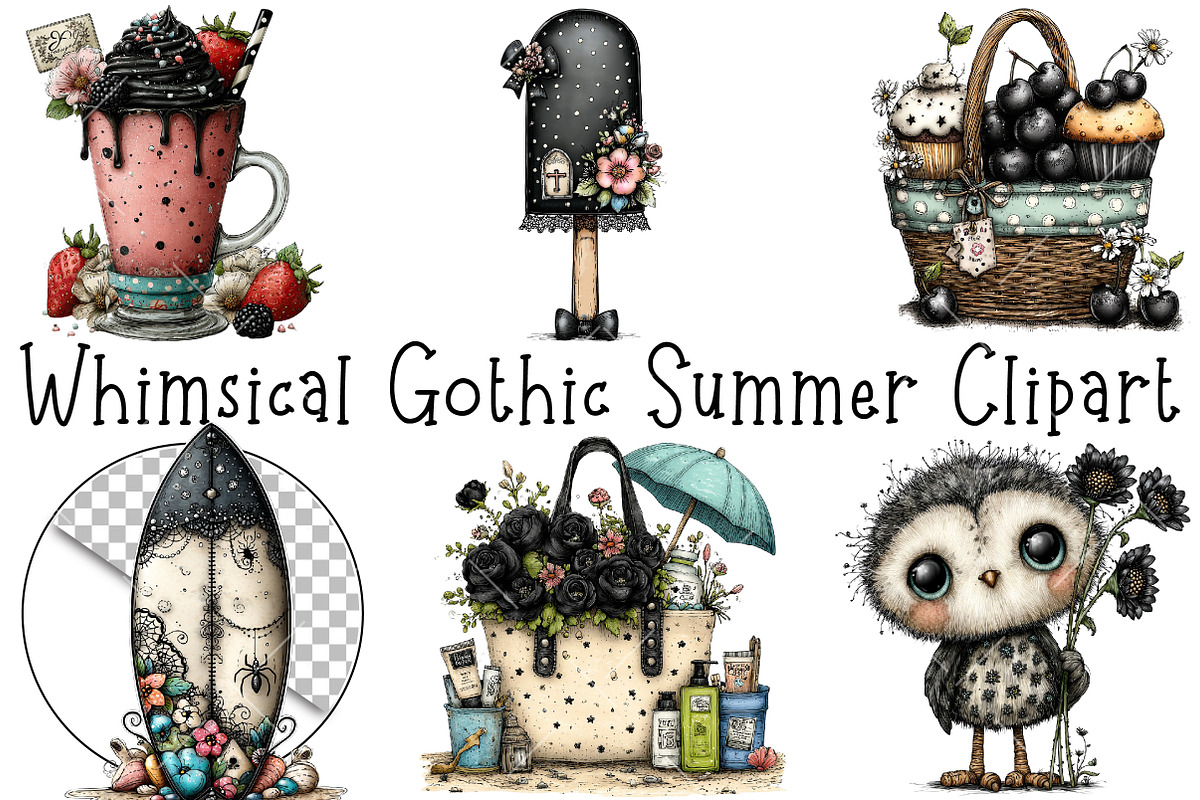 Whimsical Gothic Summer Clipart PNG, an Illustration by OK Design (Photo 2 of 6)