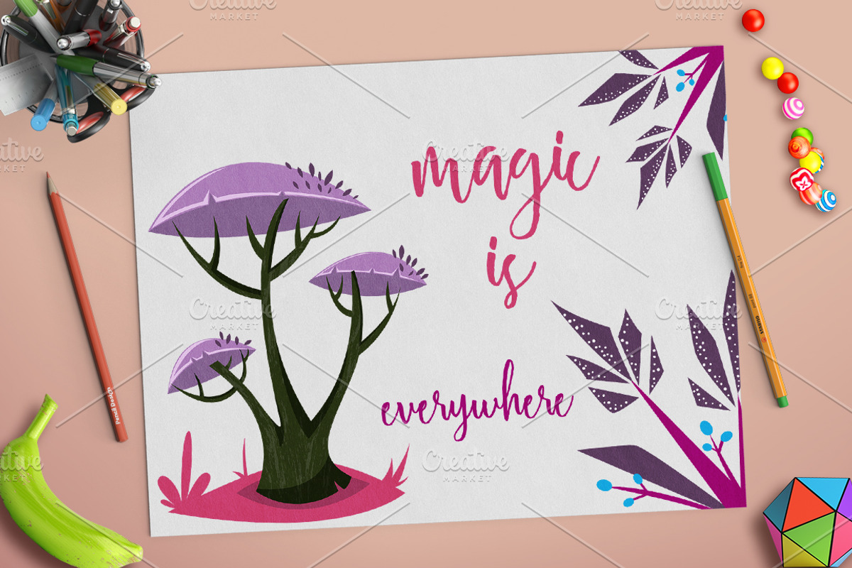 Cartoon magic trees set, a Decorative Illustration by kateja (Photo 2 of 3)