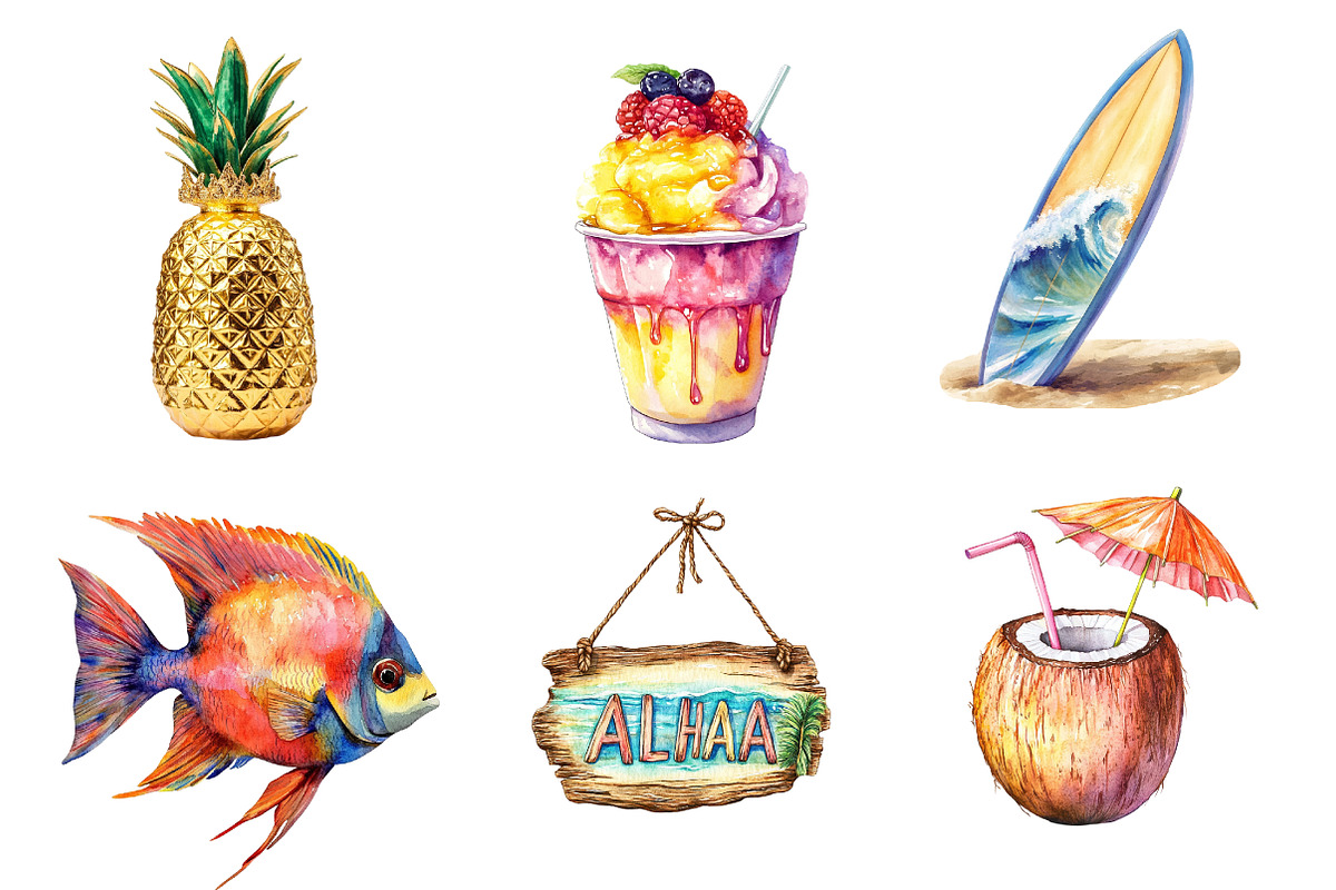 Watercolor Hawaii Clipart, an Illustration by CreationArt (Photo 4 of 5)