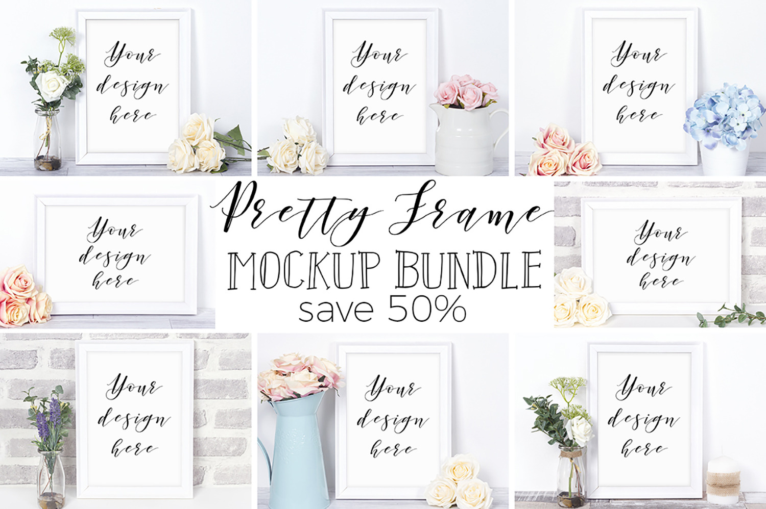 50% Off Pretty Frame Mockup Bundle, a Print Template by Pixomize