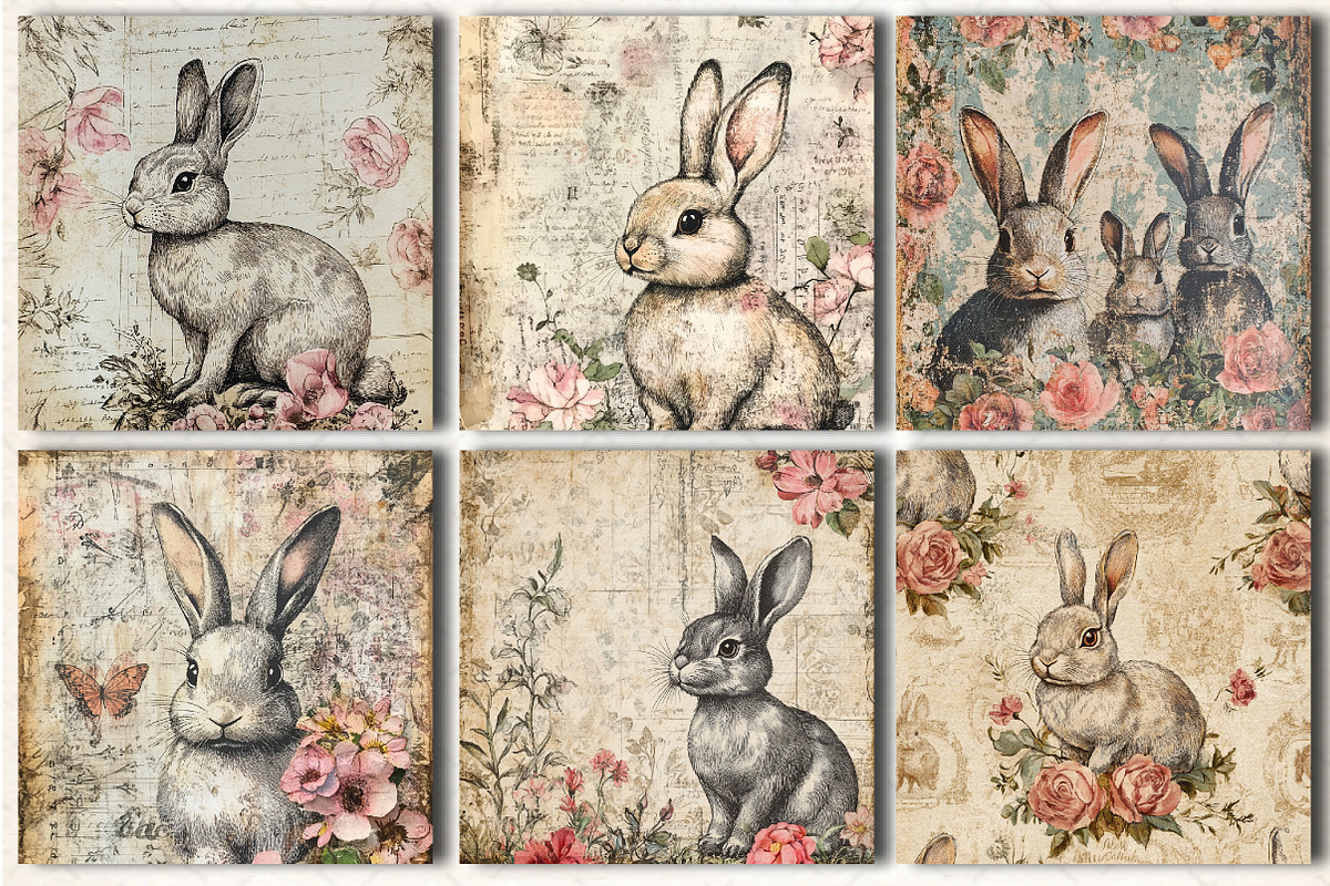 Vintage Bunny Junk Journal Pages, a Pattern Graphic by DreamCafeArt (Photo 6 of 6)