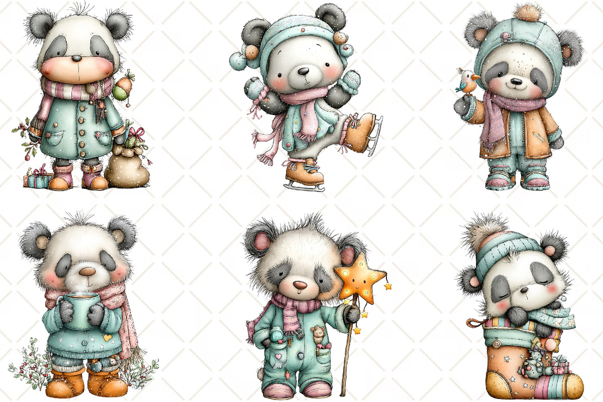Whimsical Christmas Panda Clipart, an Animal Illustration by Black Bird Studio (Photo 4 of 6)