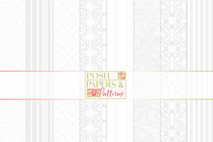 White Damask Stripes Wedding Papers, a Pattern Graphic by Posh Papers & Patterns