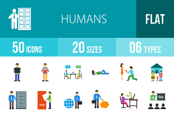 50 Humans Flat Multicolor Icons