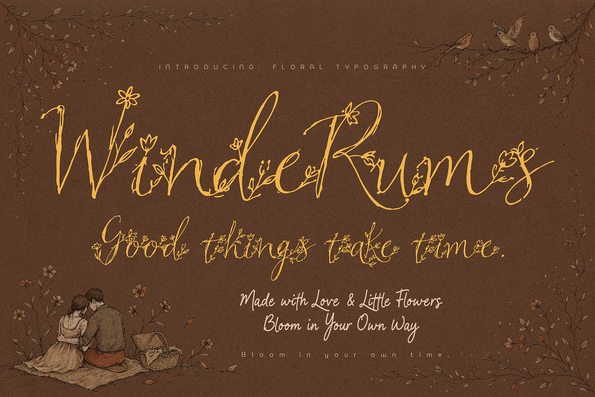 WindeRums - Rustic Floral Script, a Script Font by HypeWorksCo (Photo 1 of 15)