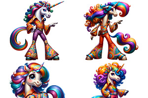 Disco Unicorn Clipart PNG Set