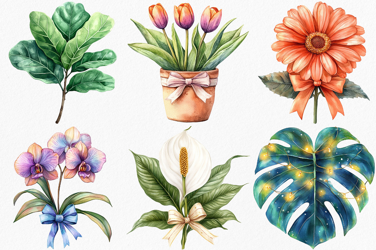 Christmas Houseplants Clipart, an Illustration by Canvas Craft (Photo 2 of 8)