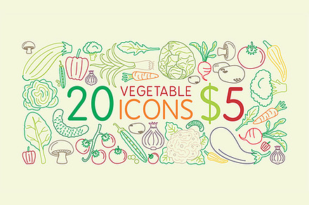 20 fresh vegetable icons for $5