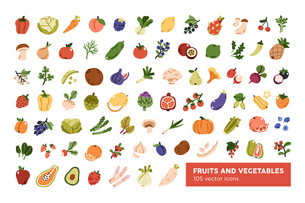 Fruits & vegetables. Food icons set, a Food Illustration by Good Studio