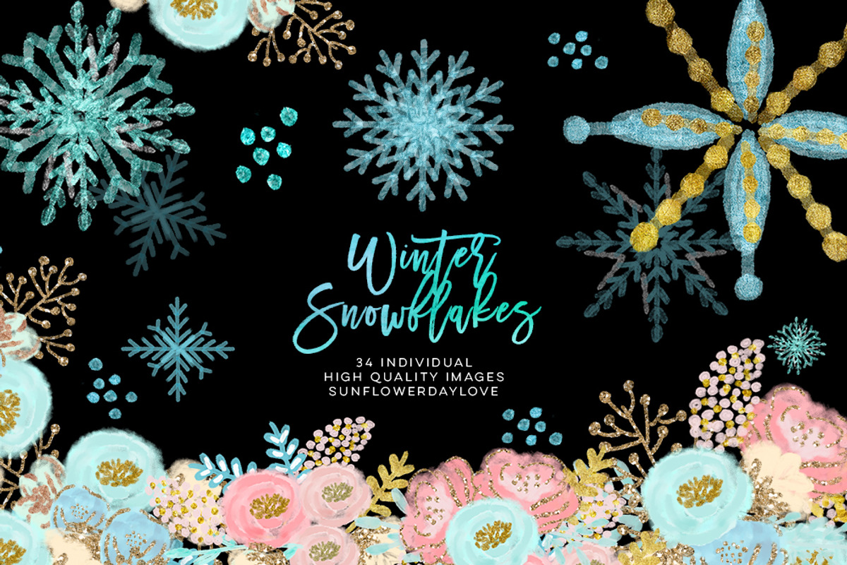 Winter snowflakes clip art, an Illustration by Sunflower Day Love